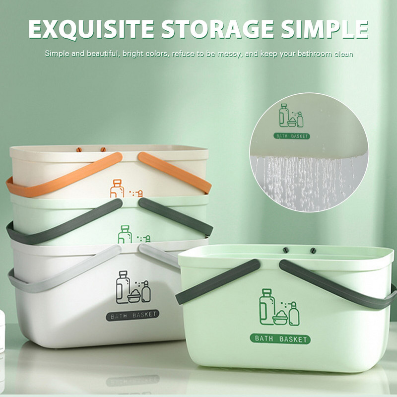 Praktický samoodtokový dizajn odtokových košov, prenosný úložný box do kúpeľne, veľkokapacitný kozmetický košík s rúčkami
