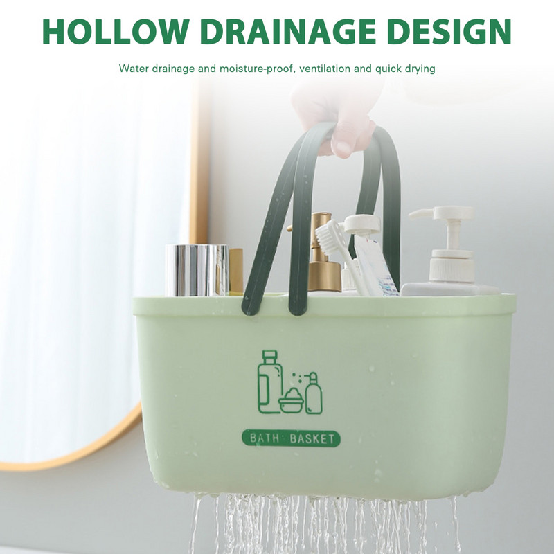 Praktický samoodtokový dizajn odtokových košov, prenosný úložný box do kúpeľne, veľkokapacitný kozmetický košík s rúčkami