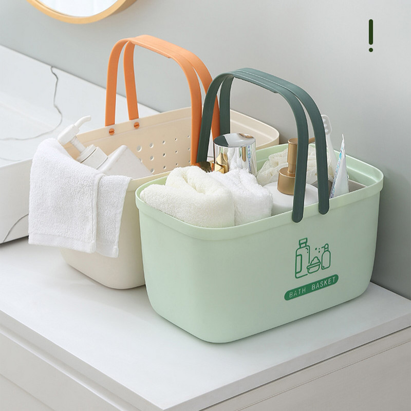 Praktický samoodtokový dizajn odtokových košov, prenosný úložný box do kúpeľne, veľkokapacitný kozmetický košík s rúčkami