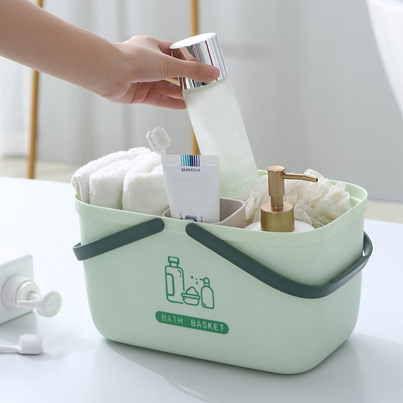 Praktický samoodtokový dizajn odtokových košov, prenosný úložný box do kúpeľne, veľkokapacitný kozmetický košík s rúčkami