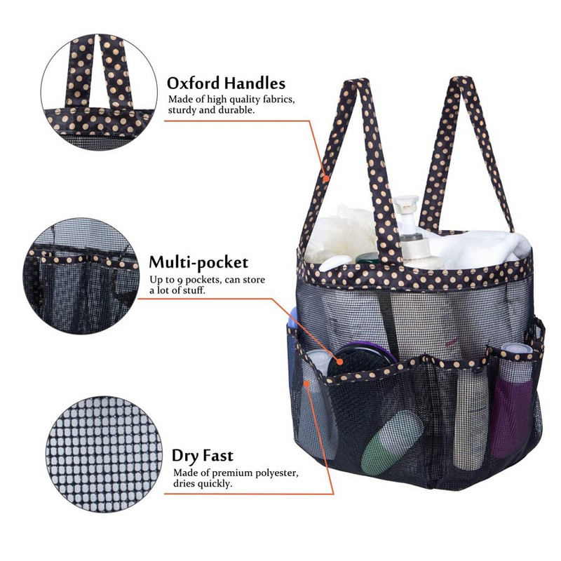 Sieťovaná prenosná taška do sprchy do internátu, závesná prenosná taška, toaletné potreby, kúpeľňové doplnky