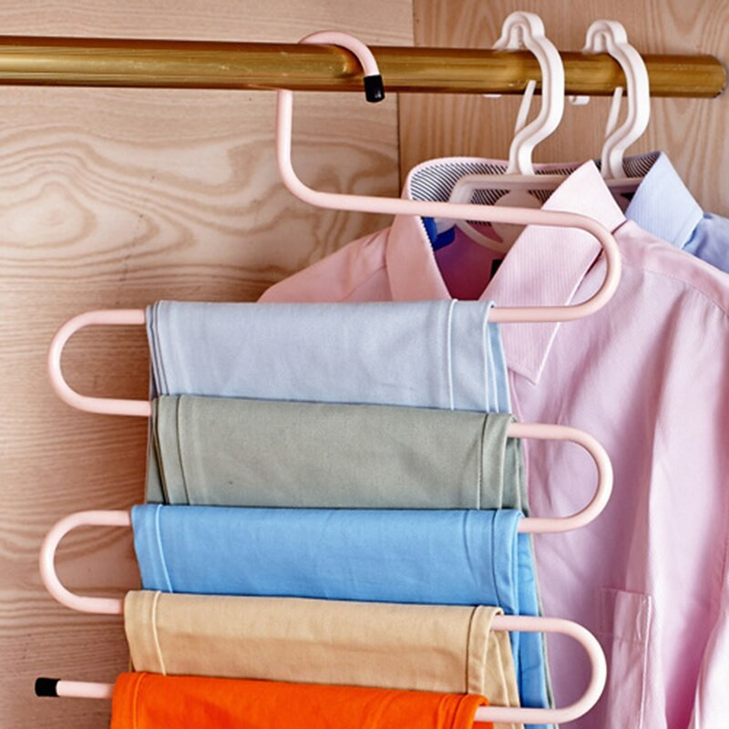 Multifunkčný šatníkový stojan v tvare S z kovaného železa, viacvrstvový protišmykový klip na nohavice, vešiak na uteráky