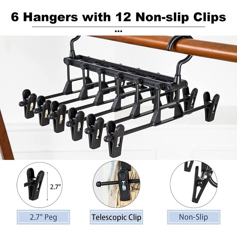 Πλαστικές υφασμάτινες κρεμάστρες παντελονιού με κλιπ Κρεμάστρες παντελονιών Οργανωτή ντουλάπας Αποθηκευτικός χώρος Πτυσσόμενη κρεμάστρα ντουλάπας για φούστα παντελονιού εξοικονόμηση χώρου