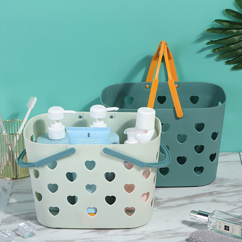 Coș de baie portabil cu design în formă de inimă Coș de depozitare pentru articole de toaletă pentru baie Sac de depozitare pentru fructe și legume