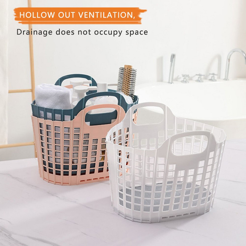 Nový skladací nákupný košík, kúpeľňový sprchovací košík, plastový košík s rukoväťou, prenosný dutý dizajn, skladací sprchový organizér