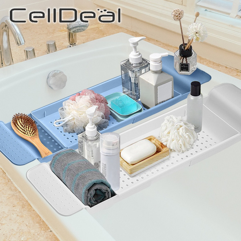 Ištraukiama vonios lentyna Vonios vonios padėklas Dušo kambarys Vonios vonios stovas Daugiafunkcinis rankšluosčių muilo laikiklis šampūno laikiklis namų reikmenys