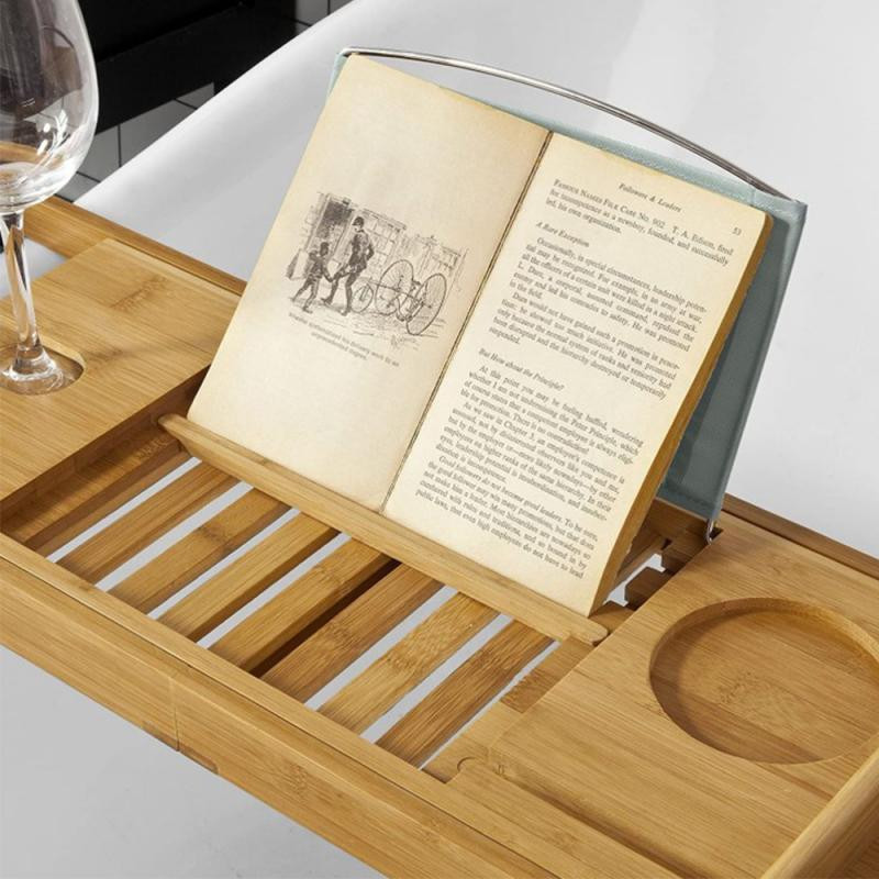 Ištraukiamas bambuko vonios padėklas SPA vonia Caddy Organizer Rack Book Vyno tabletės laikiklis Neslystantis apatinis vonios padėklo lentyna