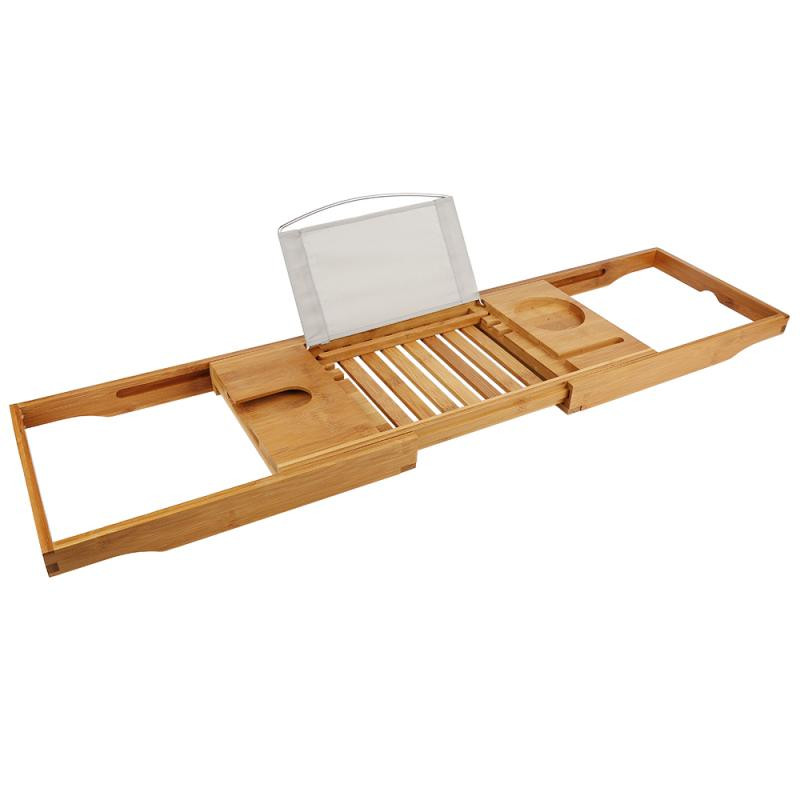 Ištraukiamas bambuko vonios padėklas SPA vonia Caddy Organizer Rack Book Vyno tabletės laikiklis Neslystantis apatinis vonios padėklo lentyna
