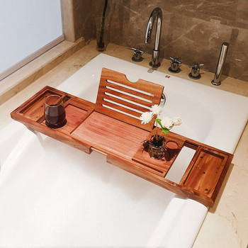 Регулируема домашна спа дървена корита за баня Бамбукова ръчно изработена вана Caddy Органайзер Поставка Аксесоари за баня Поставка за вана Стойка Държач