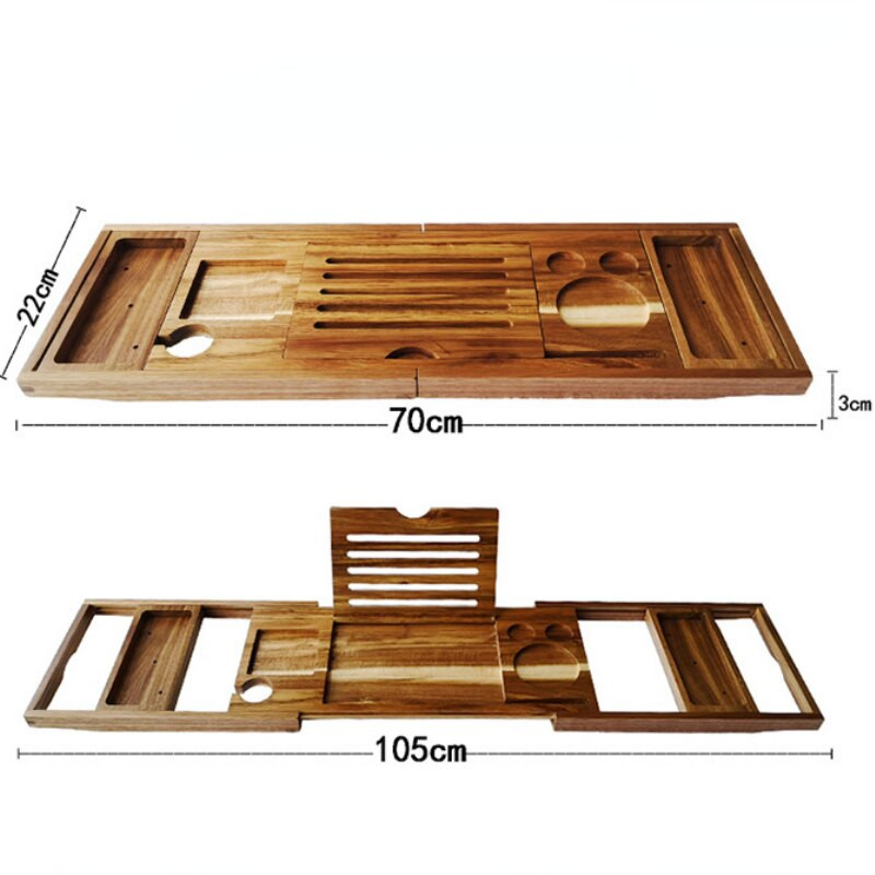 Reguliuojamas namų SPA medinis vonios padėklas iš bambuko rankų darbo vonia Caddy Organizer stovas Vonios kambario priedai Vonios stovo stovo laikiklis