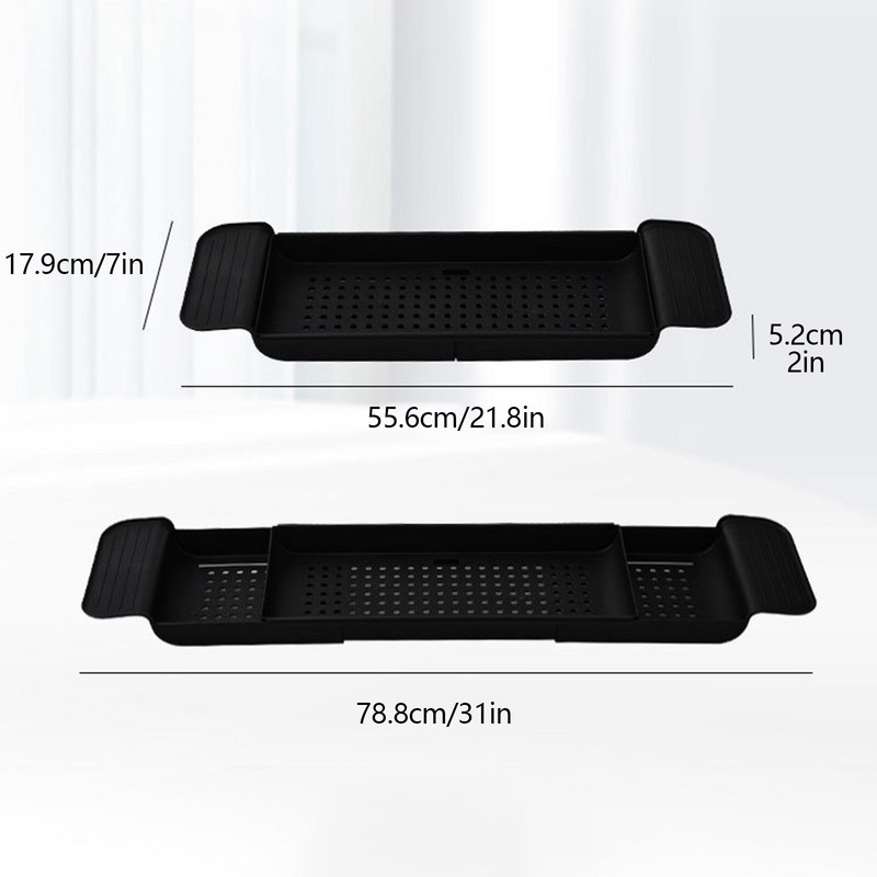 Rozšíriteľná bambusová vaňová miska, organizér na vaňu, stojan na knihy, víno, telefón, stolík, protišmyková spodná polica na vaňu