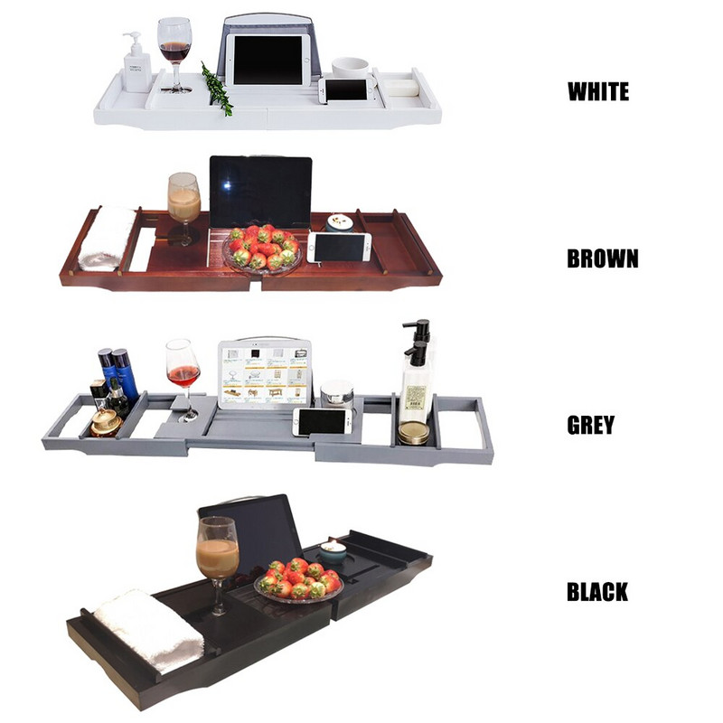 Ištraukiamas bambuko vonios padėklas saldainių vonios padėklas Medinis vonios kambario dėklas SPA vonios padėklas Tiltas lentyna Organizatoriaus skaitymo lentyna