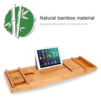 Bath Caddy Tray for Bathtub - Bamboo Adjustable Organizer Tray for Bathroom with Free Soap Dish Suitable for Luxury Spa or Readi