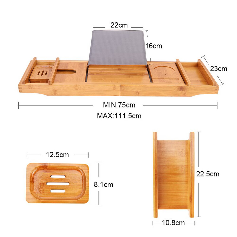 Vaňový organizér do vane - nastaviteľný bambusový organizér do kúpeľne s miskou na mydlo zadarmo vhodný do luxusných kúpeľov alebo reštaurácií