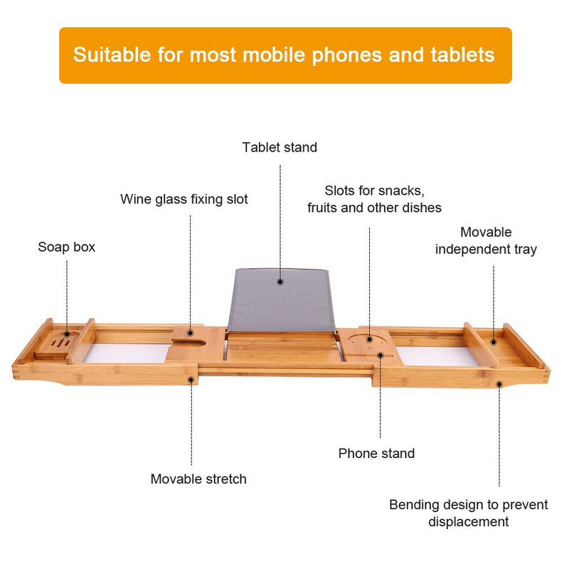 Vaňový organizér do vane - nastaviteľný bambusový organizér do kúpeľne s miskou na mydlo zadarmo vhodný do luxusných kúpeľov alebo reštaurácií