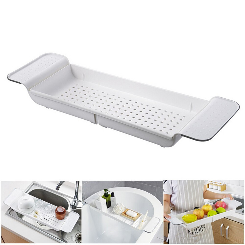 Vaňový Caddy Tray Basket Lock Výsuvný multifunkčný úložný držiak do kúpeľne Odtokový regál Stojan na hračky do kúpeľne Organizér do kúpeľne