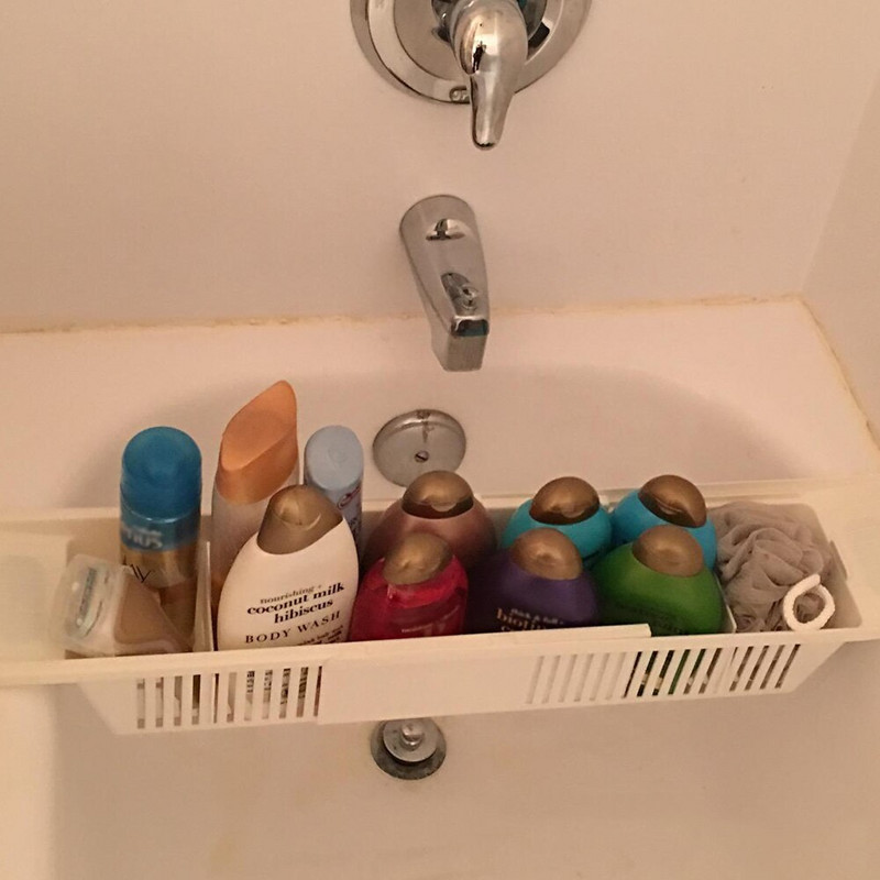 Vaňový Caddy Tray Basket Lock Výsuvný multifunkčný úložný držiak do kúpeľne Odtokový regál Stojan na hračky do kúpeľne Organizér do kúpeľne