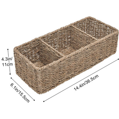 Καλάθι μπάνιου 3 τμημάτων Ψάθινα καλάθια για ράφια Seagrass καλάθι δεξαμενής τουαλέτας 3 τμημάτων Χειροποίητα υφαντά καλάθια αποθήκευσης Μαντηλάκια