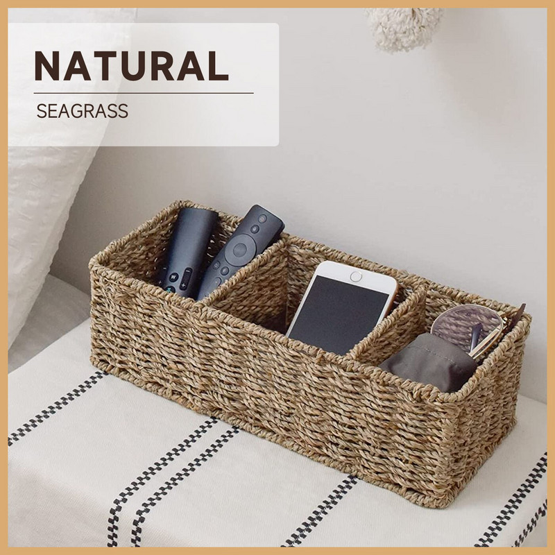 Καλάθι μπάνιου 3 τμημάτων Ψάθινα καλάθια για ράφια Seagrass καλάθι δεξαμενής τουαλέτας 3 τμημάτων Χειροποίητα υφαντά καλάθια αποθήκευσης Μαντηλάκια