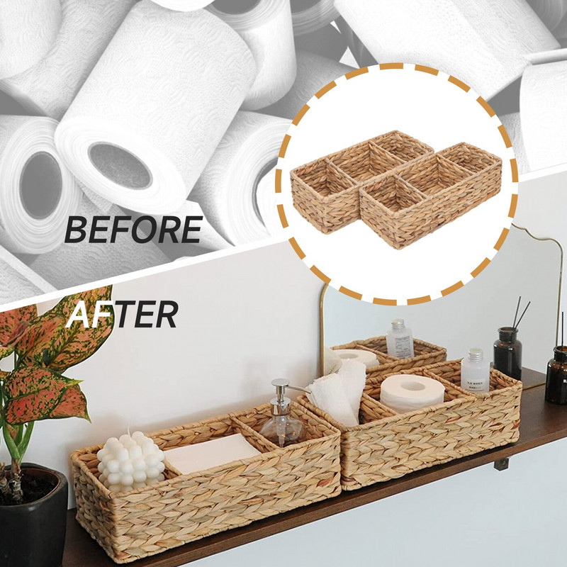 Καλάθι μπάνιου 3 τμημάτων Ψάθινα καλάθια για ράφια Seagrass καλάθι δεξαμενής τουαλέτας 3 τμημάτων Χειροποίητα υφαντά καλάθια αποθήκευσης Μαντηλάκια