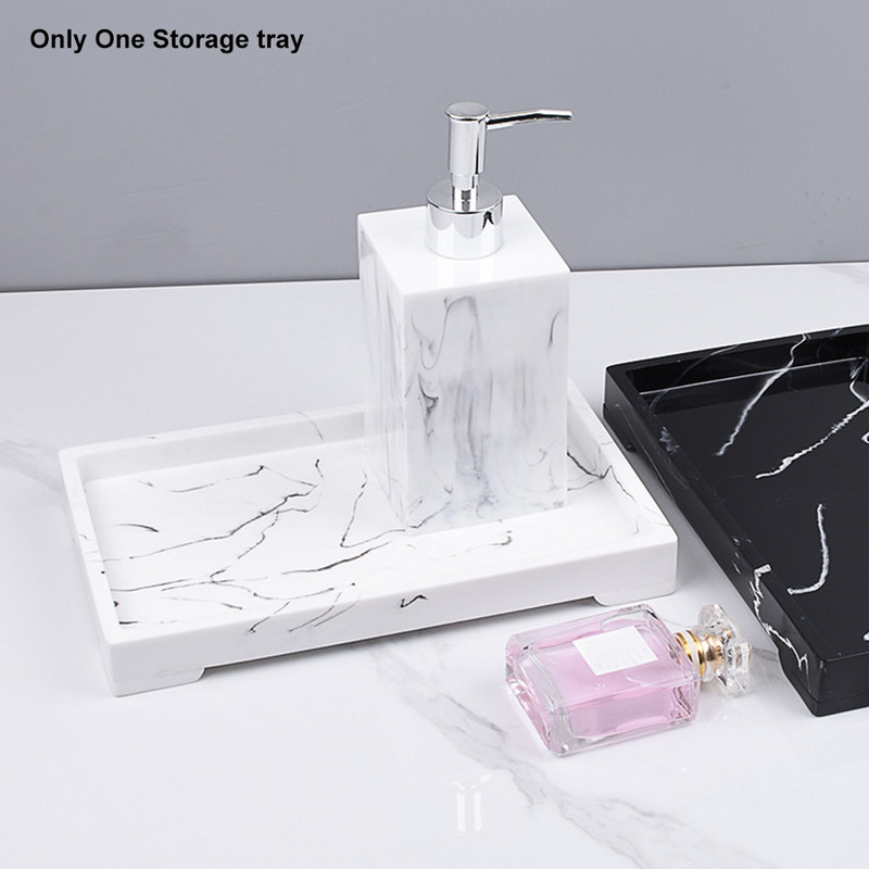Štvorcový živicový hotelový protišmykový úložný držiak, mramorová textúra, šperkovnica, kozmetický kúpeľňový zásobník, vodotesný, s veľkou kapacitou
