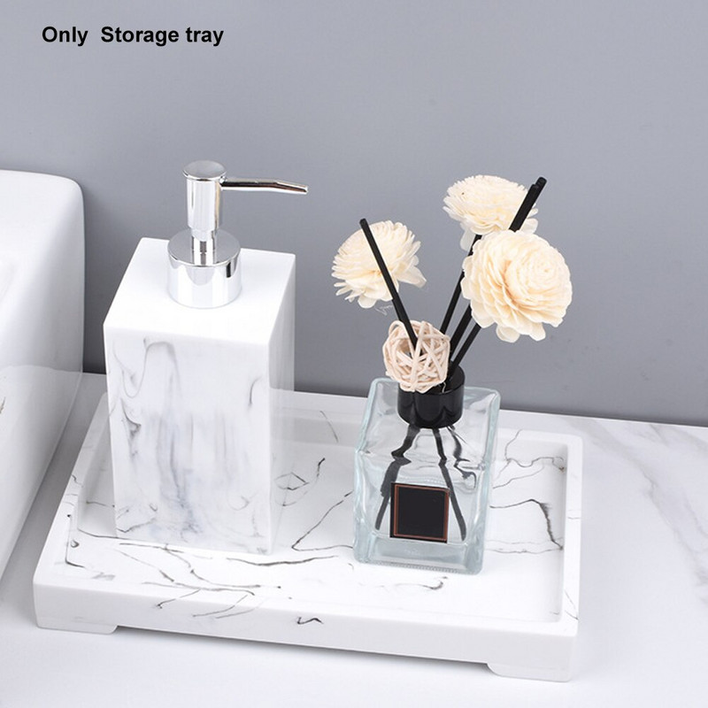 Štvorcový živicový hotelový protišmykový úložný držiak, mramorová textúra, šperkovnica, kozmetický kúpeľňový zásobník, vodotesný, s veľkou kapacitou