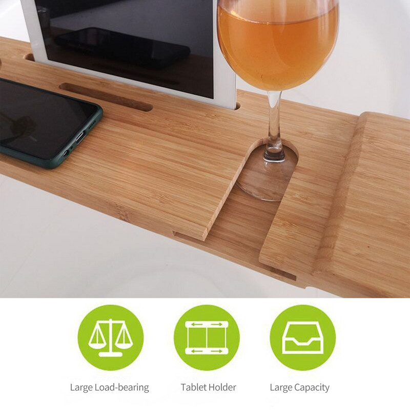 Bambusová vaňová tácka, organizér na vaňu, stojan na knihy, držiak na víno, protišmyková spodná vaňová tácka, mostíková polica