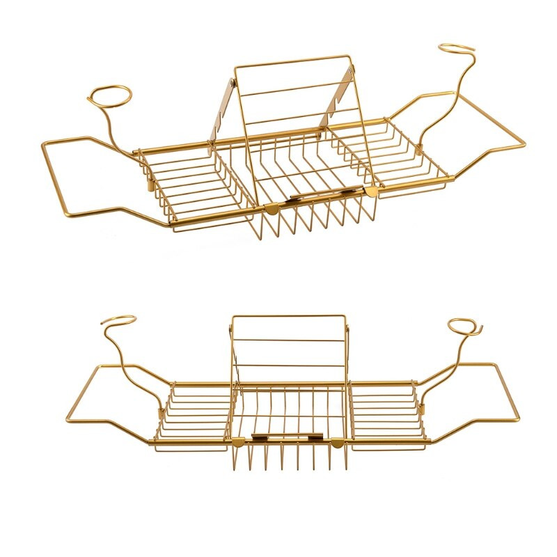 Kovový teleskopický stojan na vaňu, protišmykový, zasúvateľný držiak na poháre na víno, držiak na knihy, kúpeľňový stojan na tácky, organizér do sprchy N2UC