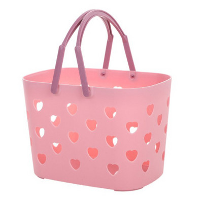 Prenosný sprchový kôš Caddy Tote v tvare srdca, dutý plastový úložný kôš s rukoväťou, organizér na toaletné potreby do kúpeľne