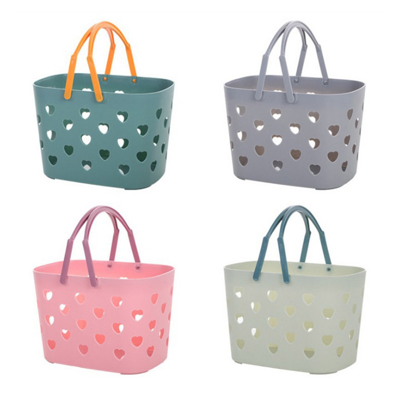 Prenosný sprchový kôš Caddy Tote v tvare srdca, dutý plastový úložný kôš s rukoväťou, organizér na toaletné potreby do kúpeľne