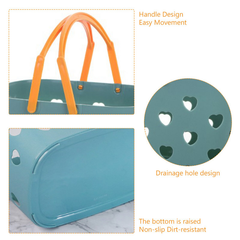 Prenosný sprchový kôš Caddy Tote v tvare srdca, dutý plastový úložný kôš s rukoväťou, organizér na toaletné potreby do kúpeľne