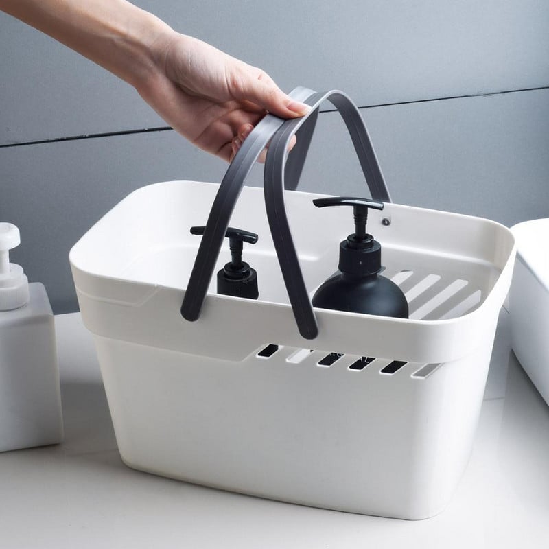 Plastový kôš do kúpeľa Prenosný úložný kôš do sprchy s rukoväťou Organizér na make-up Stolný úložný box Puzdro Kúpeľňové doplnky
