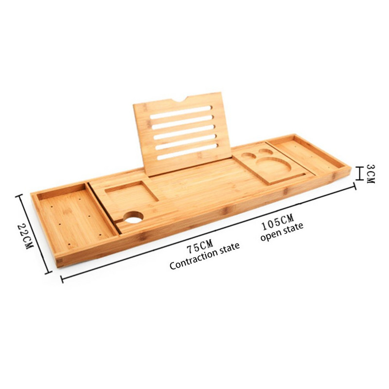 Multifunkčný servírovací podnos na vaňu, bambusový mostík na kúpeľňu, užitočný úložný stojan, polica, teleskopický držiak na tablet do kúpeľne a domácnosti (105x)