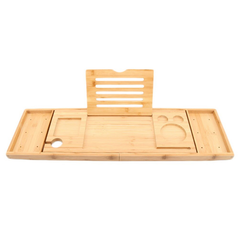 Multifunkčný servírovací podnos na vaňu, bambusový mostík na kúpeľňu, užitočný úložný stojan, polica, teleskopický držiak na tablet do kúpeľne a domácnosti (105x)