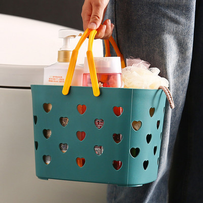 Преносим душ Caddy Tote Куха пластмасова кошница във формата на сърце с дръжка Кутия Органайзер Кошче за баня Килер Кухня