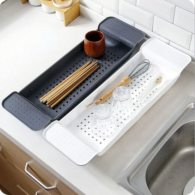 Suport de depozitare retractabil pentru cadă de baie, tavă din plastic, raft, suport de scurgere pentru chiuvetă de bucătărie, suport multifuncțional anti-alunecare.