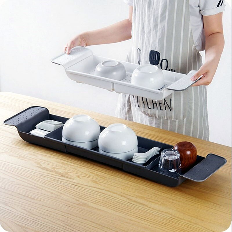 Suport de depozitare retractabil pentru cadă de baie, tavă din plastic, raft, suport de scurgere pentru chiuvetă de bucătărie, suport multifuncțional anti-alunecare.