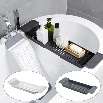Регулируема подложка за вана Многофункционална разширяема поставка за съхранение за баня, душ и спа