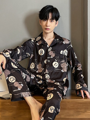 Нов модел мъжка сатенена пижама от две части