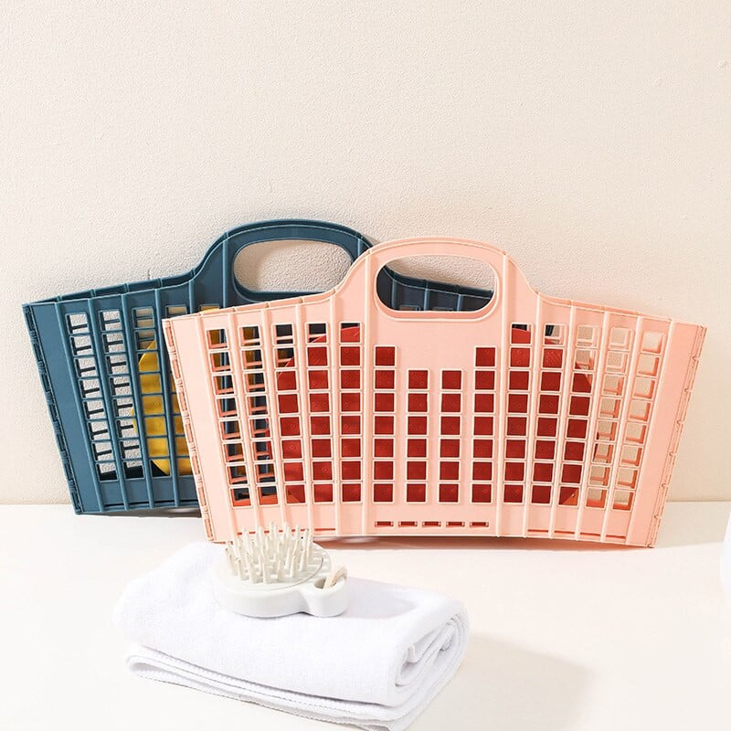 Skladací nákupný košík, prenosný kúpeľňový sprchový košík s rukoväťou, organizér do sprchy, odolný dutý dizajn, úložné potreby