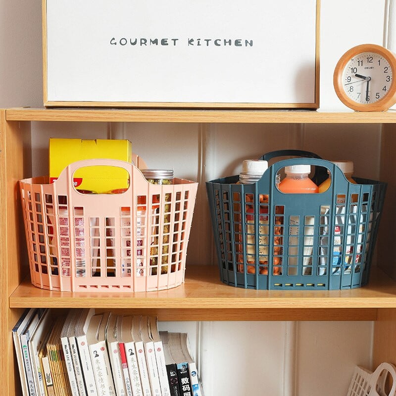 Skladací nákupný košík, prenosný kúpeľňový sprchový košík s rukoväťou, organizér do sprchy, odolný dutý dizajn, úložné potreby