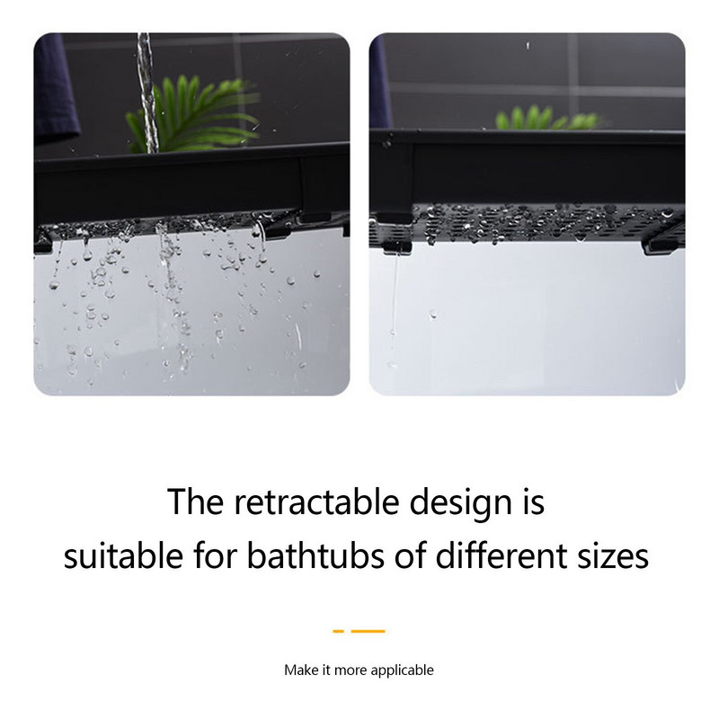 Výsuvná kúpeľňová polička na vaňu, sprchovací kút, držiak na vaňu, držiak na uteráky, úložný organizér, príslušenstvo