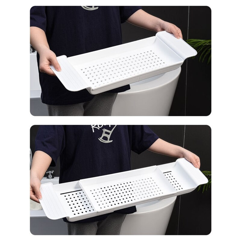 Echome Bath Tray Shelf Multifunkčný výsuvný stojan na vaňu Kúpeľňové náradie Úložný priestor na uteráky Držiak na odtok kuchynského drezu