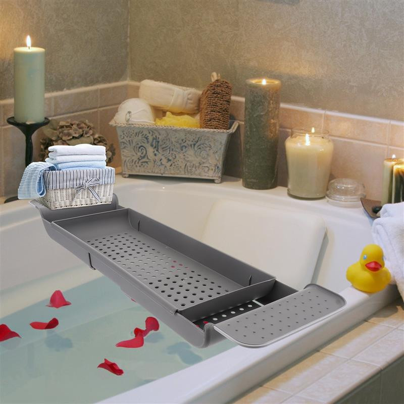 Tavă de baie Caddy peste masă reglabilă Cada de baie Laptop Cadă de duș Suport modern extensibil Suport extensibil