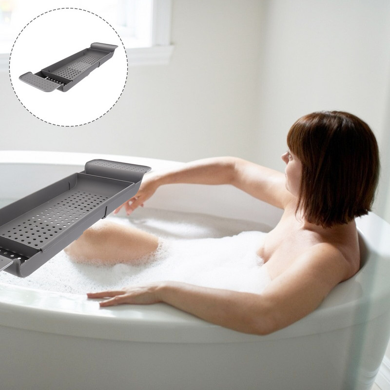 Tavă de baie Caddy peste masă reglabilă Cada de baie Laptop Cadă de duș Suport modern extensibil Suport extensibil