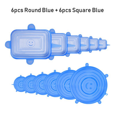 12 vnt / 6 vnt. Daugkartinio naudojimo silikoniniai maisto dangteliai, tamprūs dangteliai, universalūs maisto plėvelės dangteliai maistui šviežiai išlaikomi silikoniniai dangteliai, tempiamas dangtelis
