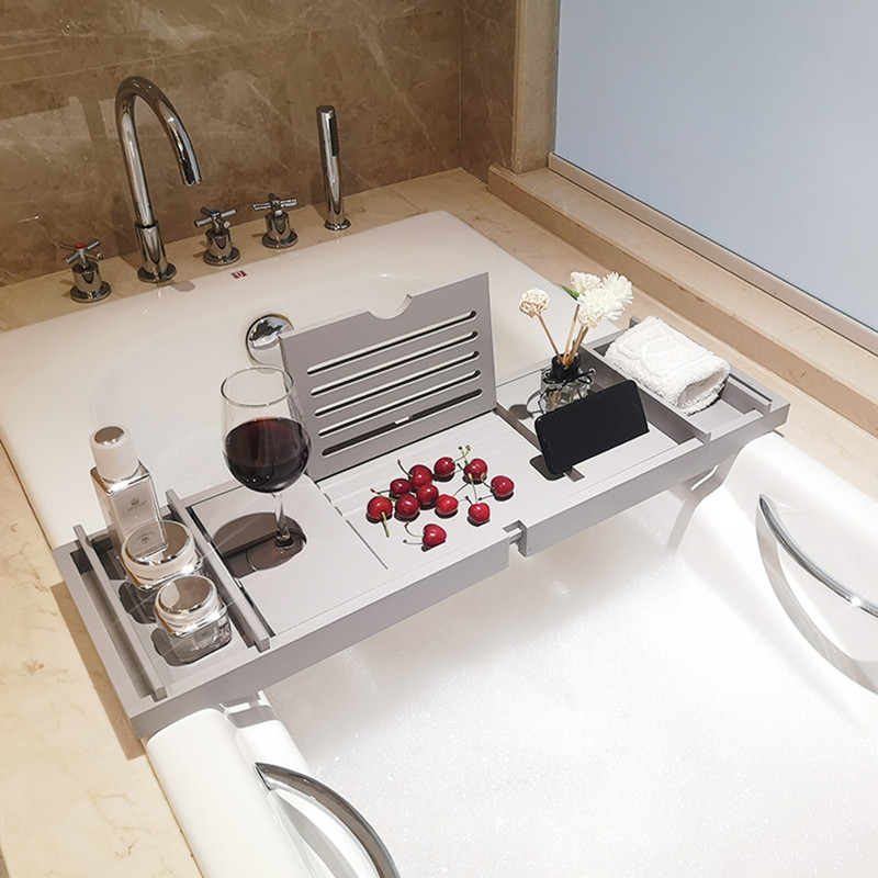 Tavă pentru cada de baie din bambus Accesorii pentru raft pentru baie Tavă de baie extensibilă Suport reglabil pentru vin Tabletă Organizator de cărți Tavă de servire
