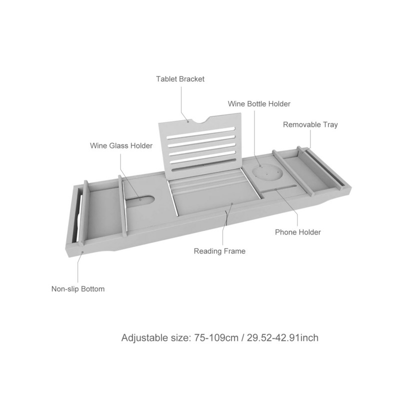 Tavă pentru cada de baie din bambus Accesorii pentru raft pentru baie Tavă de baie extensibilă Suport reglabil pentru vin Tabletă Organizator de cărți Tavă de servire