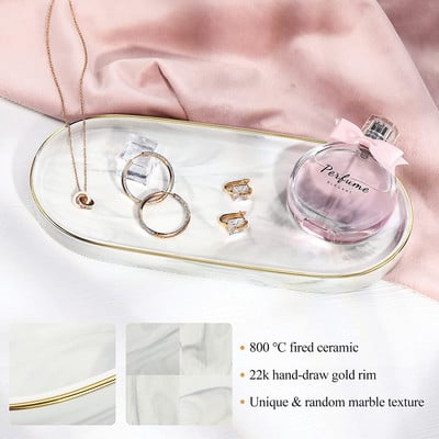 Tavă de toaletă pentru baie, Bijuterii decorative Organizator de parfum Tavă din ceramică din aur, Dulap pentru dormitor Chiuvetă de bucătărie Suport pentru vase de blat