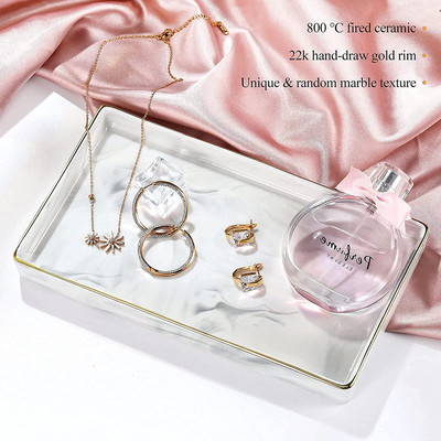 Tavă de toaletă pentru baie, Bijuterii decorative Organizator de parfum Tavă din ceramică din aur, Dulap pentru dormitor Chiuvetă de bucătărie Suport pentru vase de blat